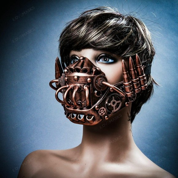 Steampunk Mouth Cover Jaw Mask Copper Robot Cosplay Party Halloween Face Mask - Picture 4 of 8
